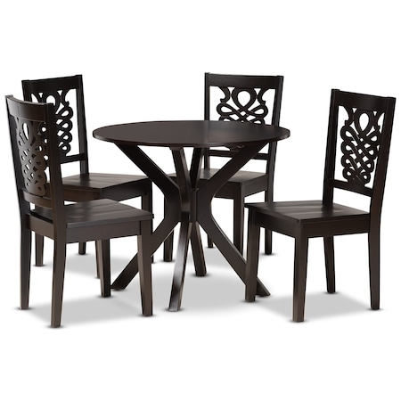 Baxton Studio Liese Modern and Contemporary Transitional Dark Brown Finished Wood 5-Piece Dining Set 177-11381-10892-Zoro